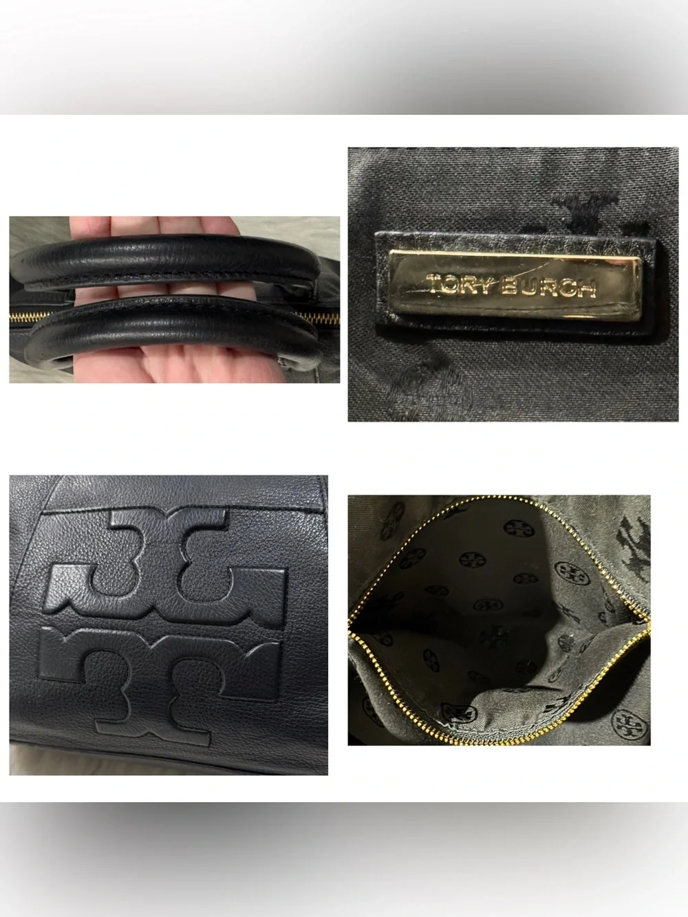 Tory Burch Bombe T Slouchy Satchel Soft Pebbled Leather Black VGUC